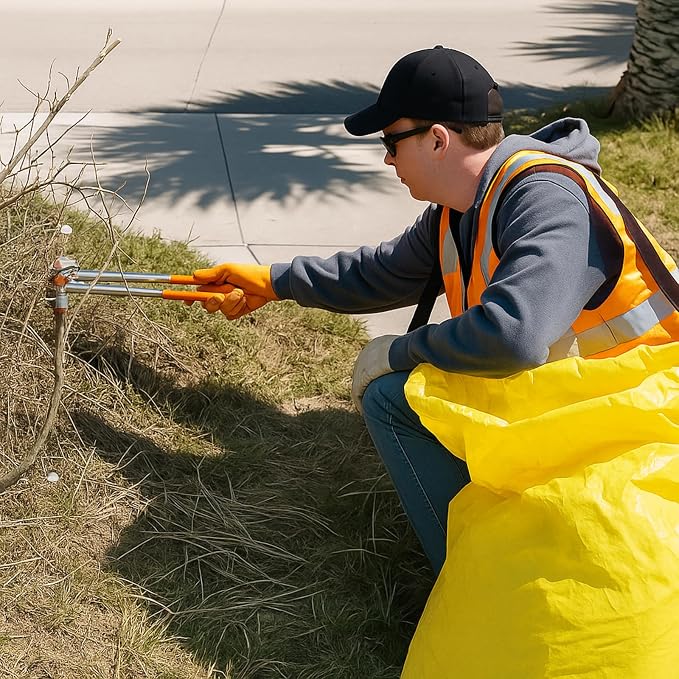 Faccito 1 Pack Litter Bag with Shoulder Strap Trash Pickup Bag Holder Lawn Leaf Chute Vinyl 4.45 Cubic Feet No Bending Portable Trash Picker Grabber for Patio Yard Garden (Yellow)