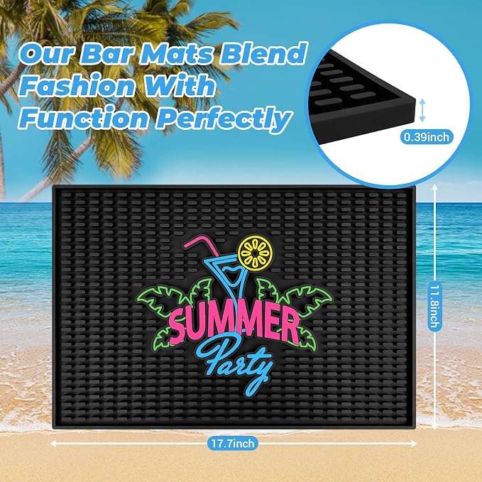 Neon Tiki Black Bar Mat 18 x 12 Inch - Thick Rubber Bar Mats for Countertop and Bartending - Professional Bar Spill Mat for Home Bar Accessories, Bar Cart Decor and Bartender Accessories （SXJQ）