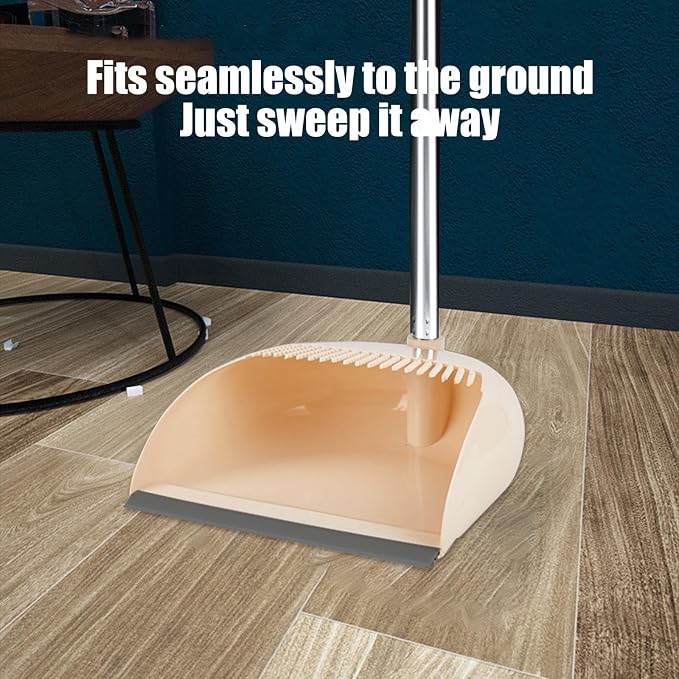 Broom and Dustpan Combo for Office, Broom and Dustpan Set for Home, Long Handle Broom with Upright Standing Dustpan,Indoor&Outdoor Sweeping