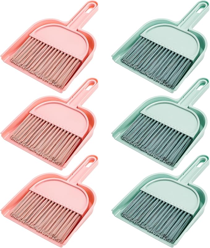 Jucoan 6 Pack Dustpan and Brush Set, Small Portable Handheld Dustpan and Brush Combo, Mini Broom and Dustpan Set Daily Cleaning Tool for Home Office Classroom Desk Table Drawer Sofa Bed Car Pet Care