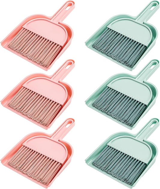 Jucoan 6 Pack Dustpan and Brush Set, Small Portable Handheld Dustpan and Brush Combo, Mini Broom and Dustpan Set Daily Cleaning Tool for Home Office Classroom Desk Table Drawer Sofa Bed Car Pet Care