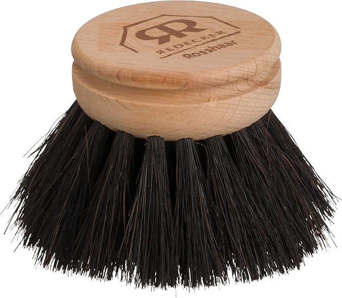Redecker Dish Brush Replacement Head, Horsehair, 1-1/2 Inch Round – Soft Wooden Brush Head for Delicate Dishwashing, Made in Germany