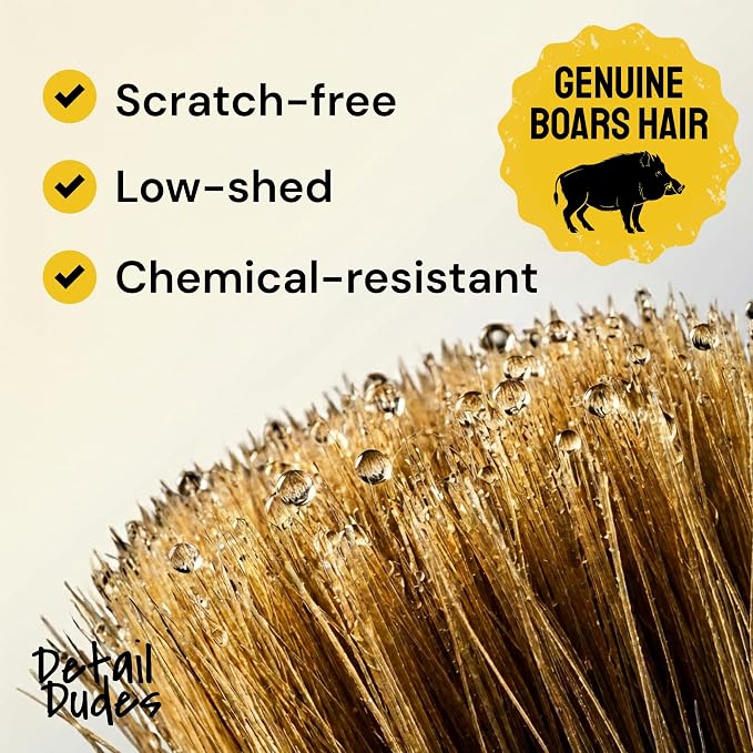 Car Detailing Brush Set 3-Pack, Interior and Exterior, Detail Dudes | Scratch-Free Boars Hair - Exterior & Interior Cleaning Brushes - Safe for Leather, Piano Black Trim, Dashboards & Wheels