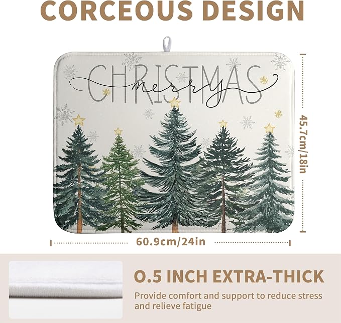Merry Christma Trees Dish Drying Mat Winter Forest Large Kitchen Mats Dish Drying Pad Xmas Snow Absorbent Dish Dryer Mat for Kitchen Countertops Microfiber Drainer Pad Dish Drying Mats (18x24 in)