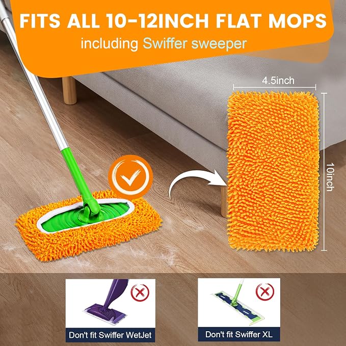 6Pcs Reusable Microfiber Mop Pads Compatible with Sweeper Mop, Replacement Wet Mopping pad Refills & Washable Dry Sweeping Cloths for Surface/Hardwood Floor Cleaning(Orange)