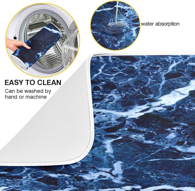 Super Absorbent Dish Drying Mat, Microfiber Fast-Drying Dish Mat, 24" x 18, Kitchen Dish Drying Pad, Navy Blue Marble…