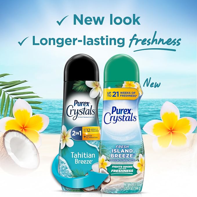 Purex Crystals in-wash Fragrance and Scent Booster, Tahitian Breeze, 21 Ounce (Pack of 4)