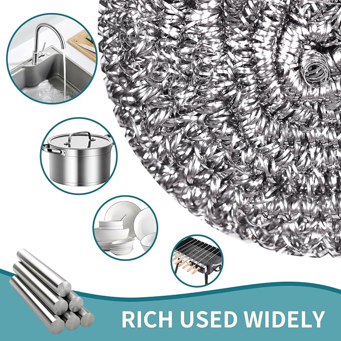 Carrie Joe Stainless Steel Scourer Heavy Duty Scrubber Pads Steel Wool Pack of 6,40g