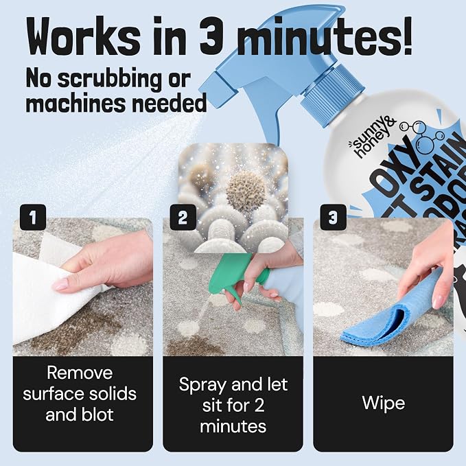 Sunny & Honey Oxy Stain Remover Cleaner Spray, Unscented, (32 fl oz) | Instant Stain & Odor Removal - Residue Free - Color Safe - Solution for Mattresses, Fabrics, Rugs, Carpets & Furniture