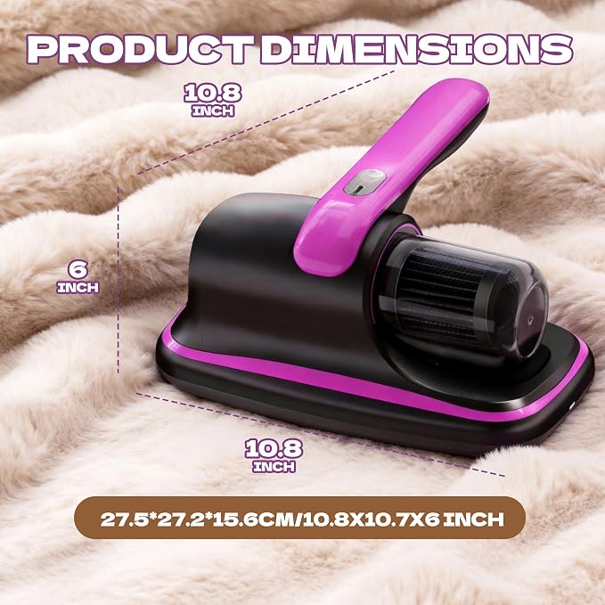 Vacuum Cleaner, Mattress Vacuum Cleaner, Bed Vacuum Roller Brushes for Pet HairPurple, Battery Powered, for Pillows Cribs Sofa, beds,Carpet