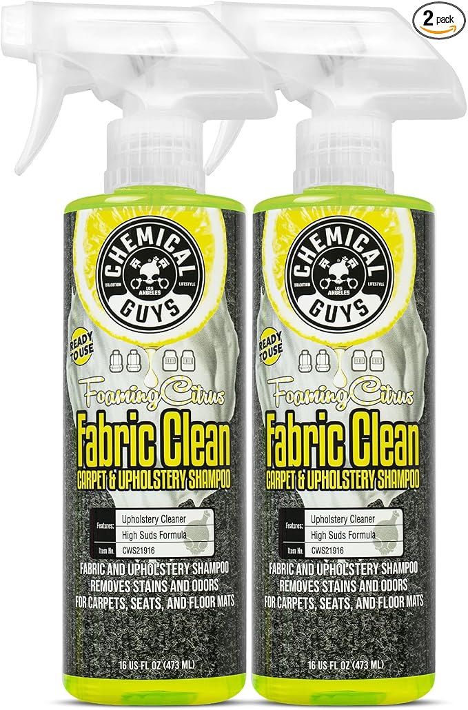 Chemical Guys, Foaming Citrus Fabric & Carpet Cleaner, RTU, 16 oz, 2 Pack | Ready-to-use foaming spray lifts stains and odors from car seats, carpet and floor mats, safe on most fabrics