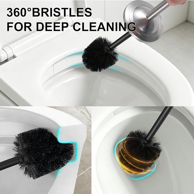 Stainless Steel Toilet Brush and Holder Set,Extra Long Handled Toilet Brush for Bathroom,Heavy Duty Toilet Bowl Brush,Modern Toilet Cleaner Brush, Splash Protection,Deep Cleaning (Nickel)