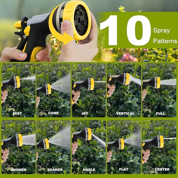 Garden Hose Nozzle High Pressure Leak Proof Spray Water Hose Nozzle Sprayer | Thumb Control Hose Sprayer, 10 Spray Modes On-Off Valve, High Pressure Leakproof Non-Slip Grip for Garden Plant Lawn Pet Wash