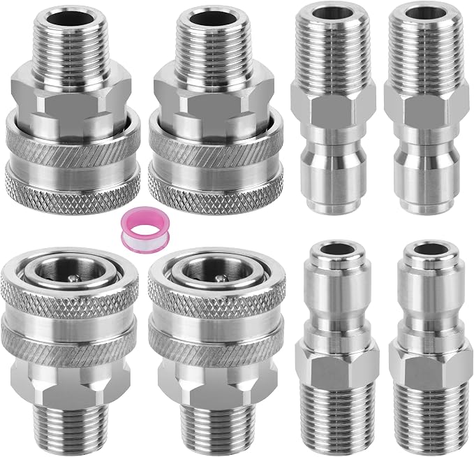 Pressure Washer Quick Connect 3/8 Inch,Stainless Steel 3/8" NPT Male Thread Quick Connect Hose Fittings Adapter, 8 Pieces
