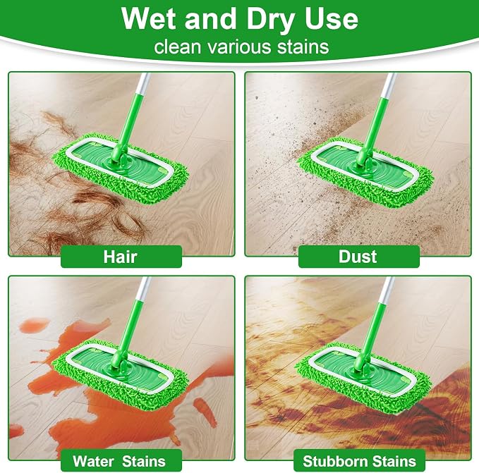 6Pcs Reusable Microfiber Mop Pads Refill Compatible with Swiffer Sweeper | Washable Mopping Pads Replacement, Dry & Wet Microfiber Cleaning Cloth for Multi-Surface/Hardwood/Stone Floor Cleaning-Green