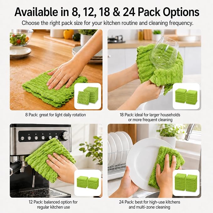 kimteny Microfiber Dish Cloths for Kitchen, 12 Pack 12 x 12 Inch Coral Velvet Kitchen Cleaning Cloths, Absorbent Reusable Non-Scratch Dish Rags for Dishes, Countertops & Sink