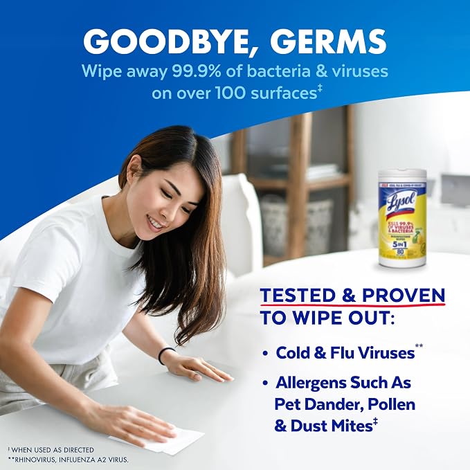 LYSOL Disinfecting Wipes, Multi-Surface Cleaner, Lemon, 80 ct. (3 Pack)