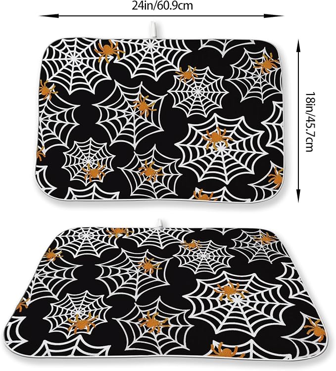 Halloween Dish Drying Mat 18x24 Inch Black Orange Golden Spider Webs Drying Mat Fall Autumn Holiday Absorbent Dish Drying Pad Dish Rack Drainer Mats for Kitchen Dining Counter