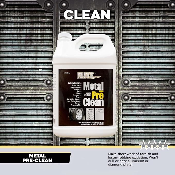 FLITZ Metal Pre-Clean - 1 Gallon of USA-Made Stainless Steel Cleaner - Works on Aluminum, Brass, Copper, & More - Tarnish, Rust Remover for Metals - Non-Abrasive Aluminum Deoxidizer (1 Pack)