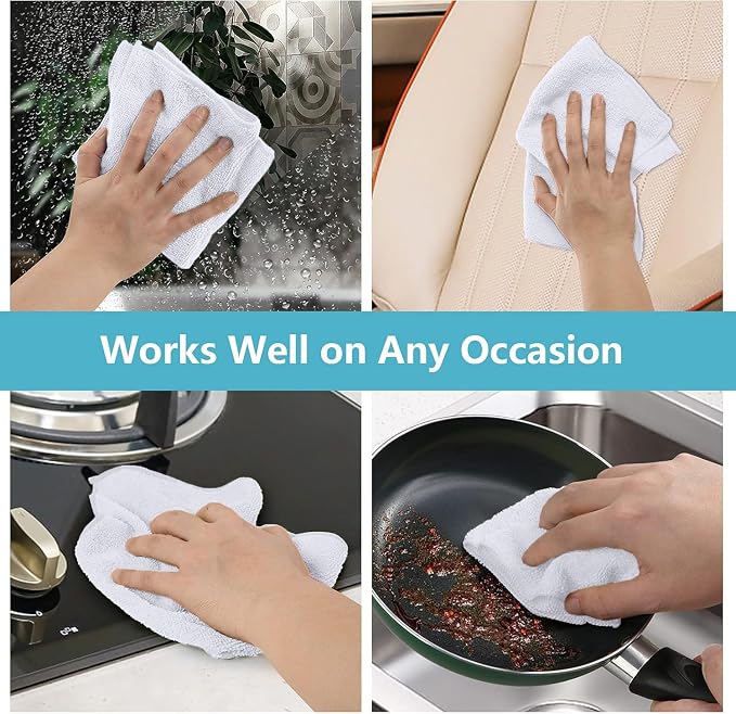 HOMEXCEL 8PK Microfiber Cleaning Cloth, Cleaning Rags for Home, 11.5x11.5in | Reusable, Lint Free, Scratch-Free and Highly Absorbent Towels for Kitchen, Window and Glass, Cars, White