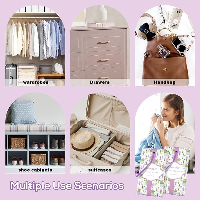 SCENTORINI Lavender Sachets for Drawer and Closet, Sachets Bags 14 Pack | Long-Lasting Home Fragrance Sachets Gift Set for Wardrobe Freshener, Closet, Drawer, Suitcases, Handbags,Gym Bag, Locker
