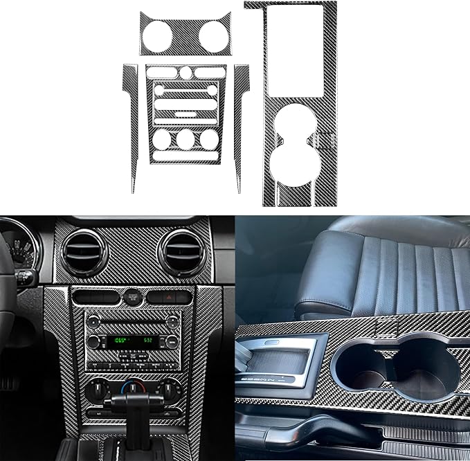 Real Carbon Fiber Trim for Ford Mustang GT Shelby Accessories | for 2005 2006 2007 2008 2009，Central Console Instrument Panel Gear Shift Cover，Thick Overlay Sticker Decal，12PCs