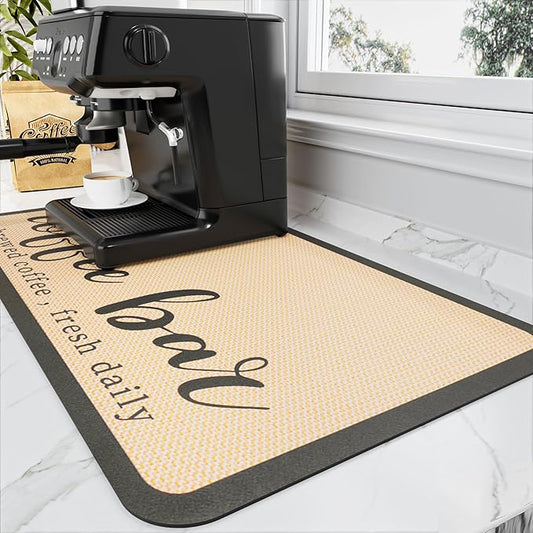 HotLive Coffee Mat - Absorbent Hide Stain Rubber Backed Dish Drying Mat for Kitchen Counter - Bar Mats for Countertops Accessories Fit Under Coffee Maker Espresso Machine