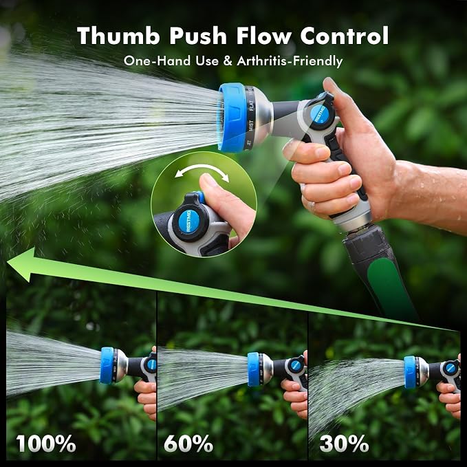 [2 Pack] RESTMO 10-in-1 Water Hose Nozzle, Garden Hose Sprayer for Outdoor | 10 Spray Patterns, Lightweight, Thumb Control for Flow Adjustment, Ideal for Watering Plants & Lawns, Cars & Pets, Blue