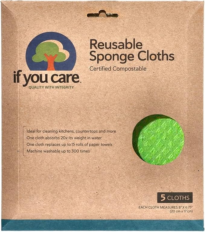 If You Care Sponge Cloths – 5 Count – 100% Natural Cleaning Rags for Kitchen, Bathroom, Home Countertop Surfaces – Absorbent, Reusable, Machine Washable, Compostable (Pack of 3)