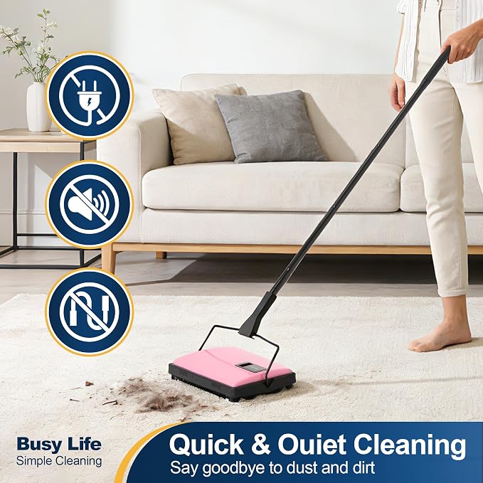 Yocada Manual Carpet Sweeper Cleaner Household Sweeper with Extra Brush | Lightweight Hand Push Non-Electric for Home Office Low&Undercoat Carpets Rugs Pet Hair Dust Scraps Cleaning
