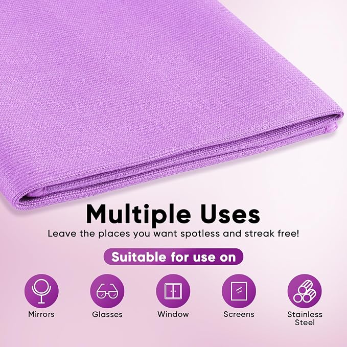 HOMEXCEL Microfiber Glass Cleaning Cloths 6 PK, Lint Free Streak Free, Reusable Microfiber Magic Cleaning Cloth for Windows, Glasses, Mirrors, Screens, Stainless Steel, and More Purple-14×16"