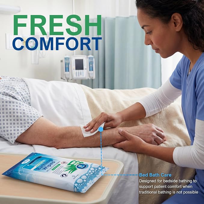 MED PRIDE Waterless Rinse-Free Bath Wipes for Adults, Aloe Vera, 96-Count