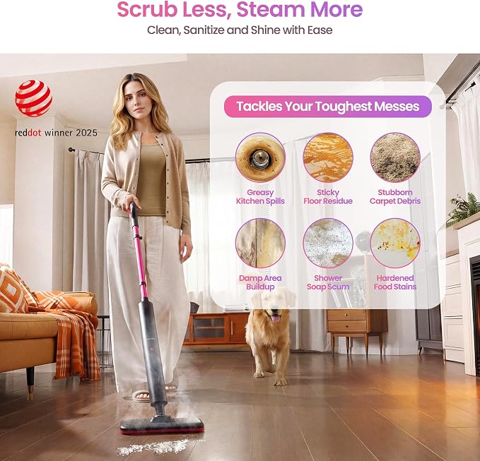 Schenley Lightweight Steam Mop for Hard Floors & Carpets | 3 Steam Modes, 10s Heat-Up, 248°F Steam, Up to 37 Min Steam Time, 20 ft Cord, Cord Wrap, Self-Standing, Chemical-Free