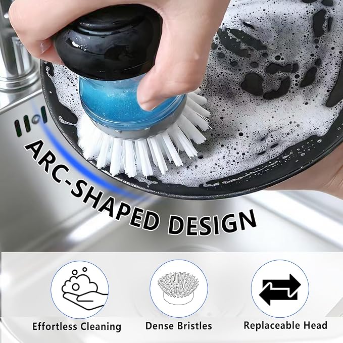 Scrub Brush 4 Pack for OXO Soap Dispenser & Dish Brush | Refill B compatible, stiff nylon bristles, white round 2.75" heads, kitchen sink brush, dish wand refill, safe for non-stick