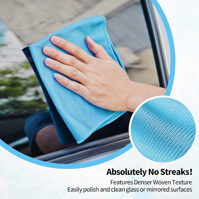 Microfiber Glass Cleaning Cloth - 10 Pack Polishing Cloths, 16" x 14" Window Cleaning Towel, Streak Free, Lint Free, Great for All Delicate Surface, Glasses, Stainless Steel, Windshield.