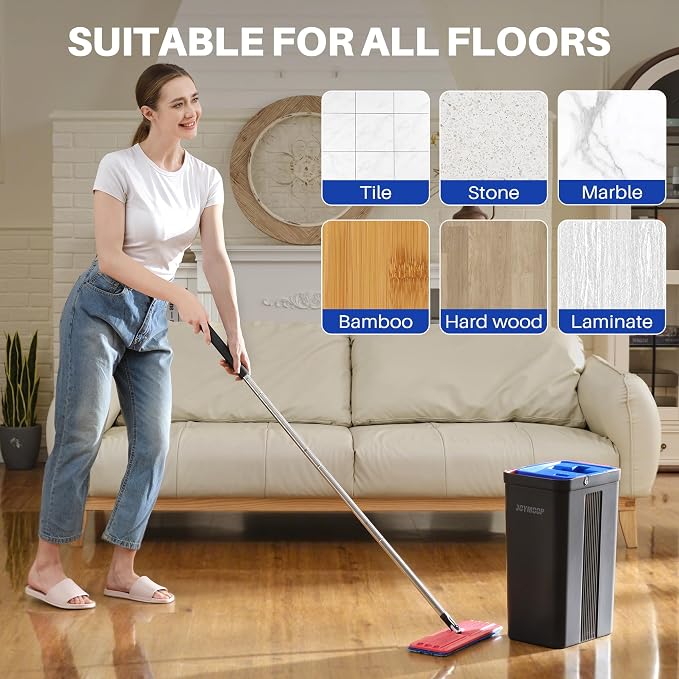 JOYMOOP Replacement Mop Pads for Flat Mop Bucket System, Microfiber, 13-Inch, Pack of 4, Slate Blue