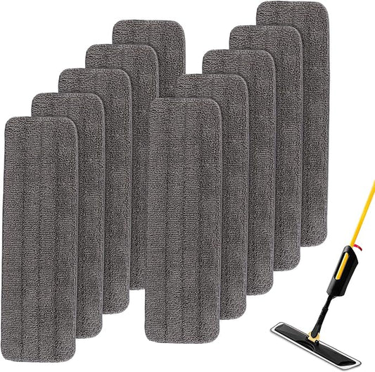 Replacement Mop Pads Fit for Rubbermaid Commercial 18" and 17" Mops - 10 Pack Wet & Dry Commercial Cleaning Reusable Refills Fit for Any Microfiber Flat Mop System 18" and 17" - Gray