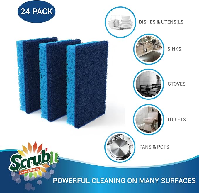 Scrubit Non-Scratch Cleaning Scrub Sponges- Scrubbing Dish Sponge Ideal for Washing Kitchen,Dishes, Bathroom &More – Dishwashing Sponge Along with A Thought Scrubber – 24 sponges (Pack of 2)
