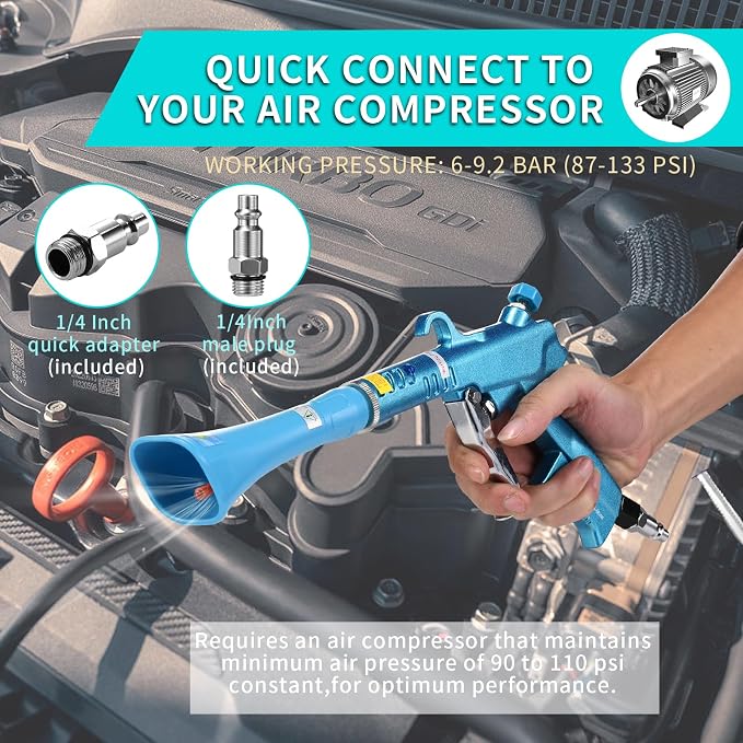 GOCCIDA Tornado Dry Car Cleaning Gun Interior Dryer Air Blow Gun | Vortex Air Cleaning Gun,Pro Auto Detailing Tool for Deep Cleaning Interiors & Exteriors Uses Air Compressor Blue
