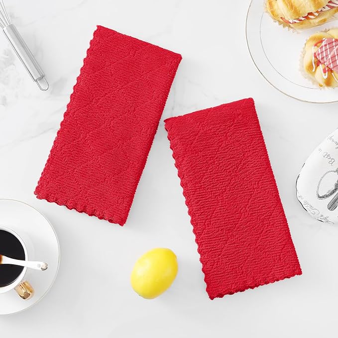 Homaxy 12 Pack Dish Towels for Kitchen (10 x 20 Inches, Red), Super Soft and Absorbent Coral Velvet Dish Cloths for Washing Dishes, Nonstick Oil Fast Drying Microfiber Cleaning Cloth