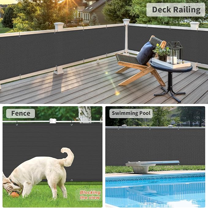 LOVE STORY 3' x 12' Balcony Privacy Screen Cover for Apartment, Dark Grey | HDPE Fabric, 95% UV Block, Fence Cover for Patio Deck, Railing Screen for Porch, Privacy Protective, Custom Size Available