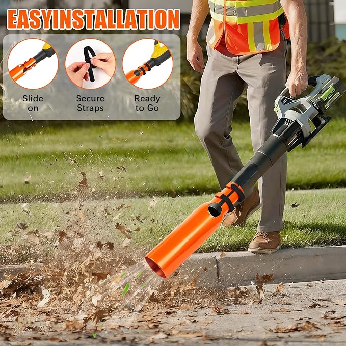 Leaf Blower Attachment, Airflow Amplifier Instantly Boosts Airflow (Orange) | Upgraded Leaf Blower Extension Booster Attachment, for Circular Nozzle Diameter of 2-4 inches
