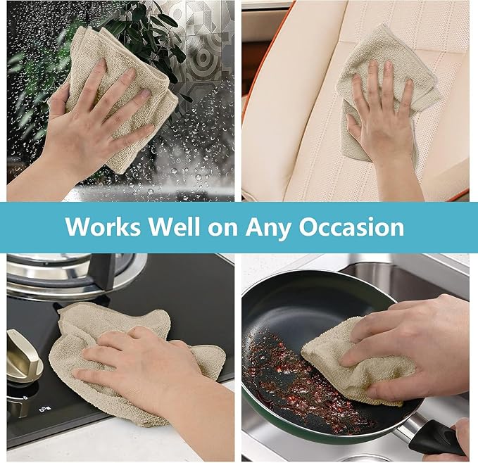 HOMEXCEL 8PK Microfiber Cleaning Cloth, Cleaning Rags for Home, 11.5x11.5in | Reusable, Lint Free, Scratch-Free and Highly Absorbent Towels for Kitchen, Window and Glass, Cars, Brown