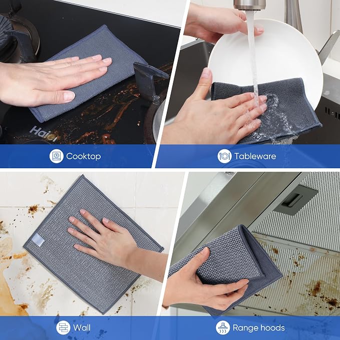 Forggon 10Pcs New Upgrade 2-Layer Non Scratch Wire Dishcloth,Wire Dishwashing Rag, Non-Scratch Wire Dishwashing Rags for Wet and Dry, Kitchen Cleaning Dish Rags for Cookware,Sinks, Dishes,Stove
