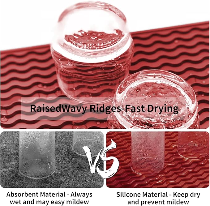 ZLR Silicone Sink Caddy Tray (6" x 12" / 153 x 305mm) - Narrow Sponge Holder for Kitchen Counter - Waterproof Dish Drying Mat, Non-Slip Soap Dispenser Mat & Bathroom Vanity Organizer (Lava Red)