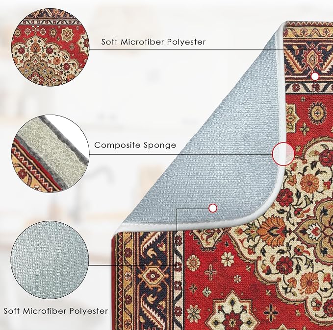 Sanwarm Absorbent Dish Drying Mat, Royal Red Moroccan Microfiber Pad for Kitchen Counter, Coffee Bar Decor, Heat Resistant and Reversible, 18" x 24"