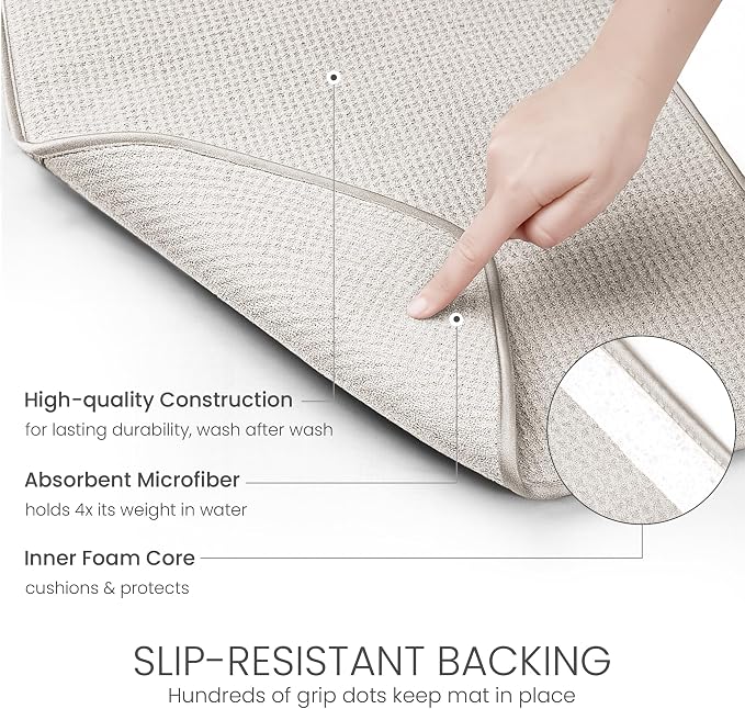 Bellemain XL Dish Mat Microfiber Dish Drying Mat, Super absorbent (Light Grey, 17" x 24")