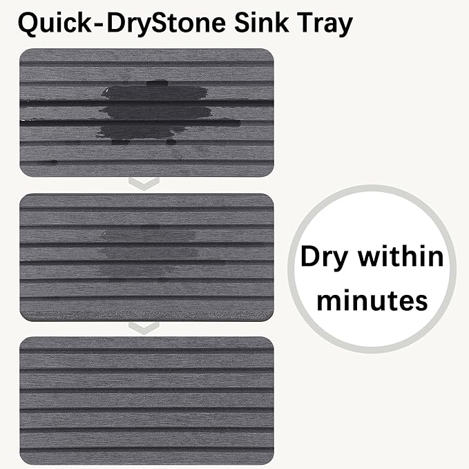 NiuYichee 2 PCS Water Absorbent diatomite Coasters, 7.1" x 3.5" Water Absorbing Stone Tray for Sink, Stone Drying mat for Kitchen Counter, Stone soap Tray Used for Hand Soaps & toiletries & Plants