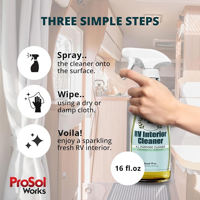 RV Interior Cleaner 16 oz - Camper All Purpose Cleaner for RVs, Toilet, Countertops, Flooring, Upholstery, Fabric, Leather & More - Natural Clean - Safe on All Surfaces