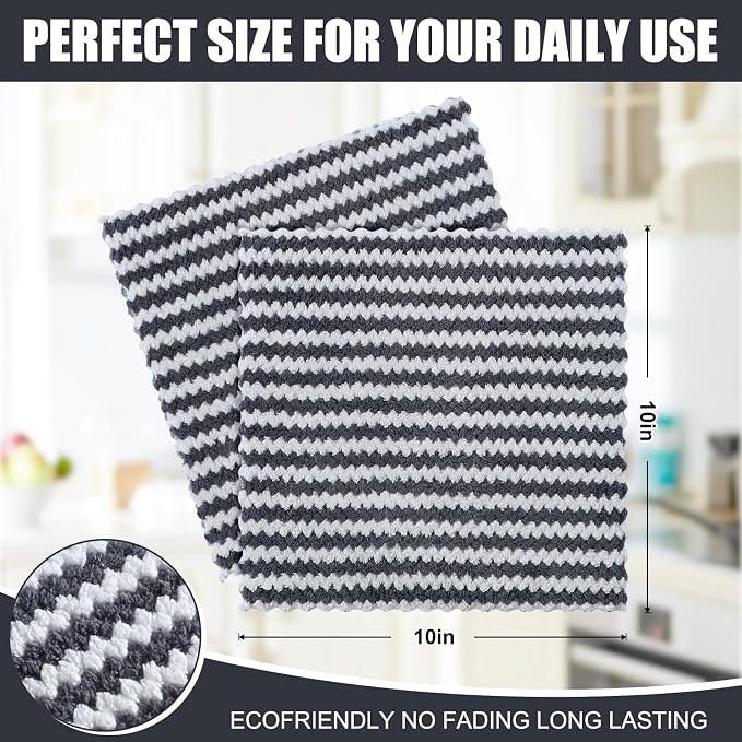 Homaxy 18 Pack Kitchen Dish Cloths, Ultra Soft and Absorbent Dish Towels, Reusable Fast Drying Microfiber Cleaning Cloth, Coral Velvet Wave Design No-lint, 10 x 10 inches, Dark Grey